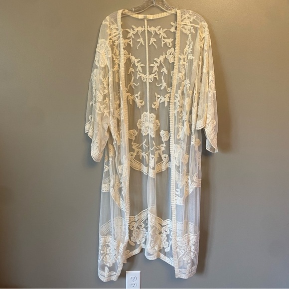 Adiva Sweaters - ADIVA Womens Size Large Ivory Lace Kimono Top Duster Elegant Sheer Midi Boho